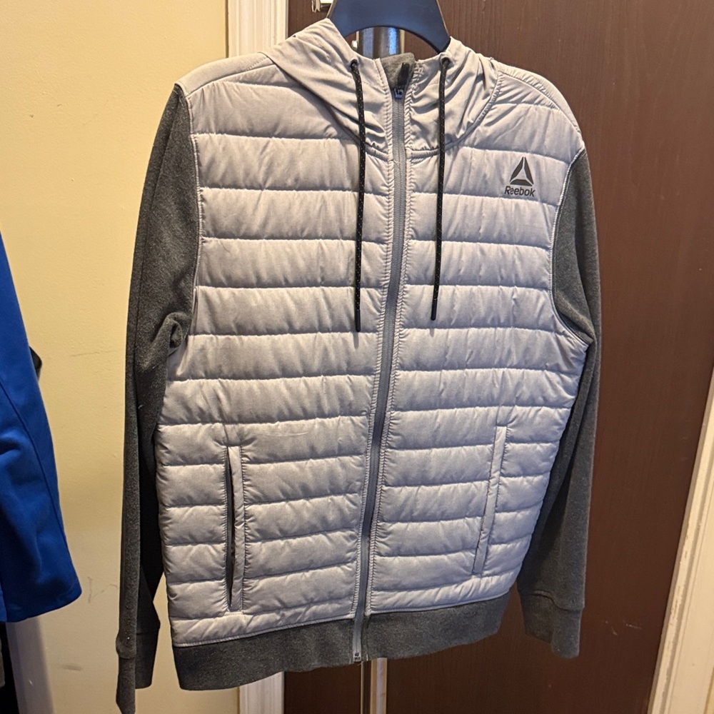 Reebok Gray and Black Quilted Hoodie